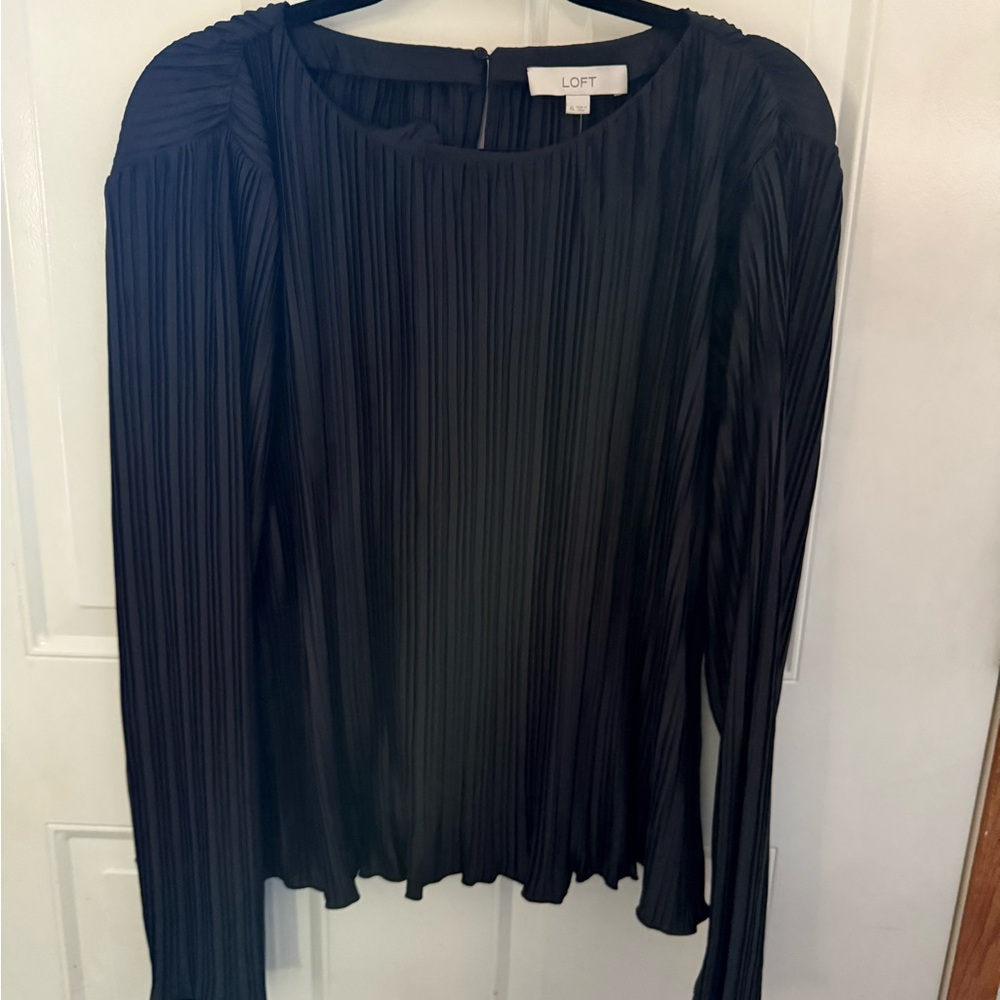 LOFT Elegant Black Pleated Blouse